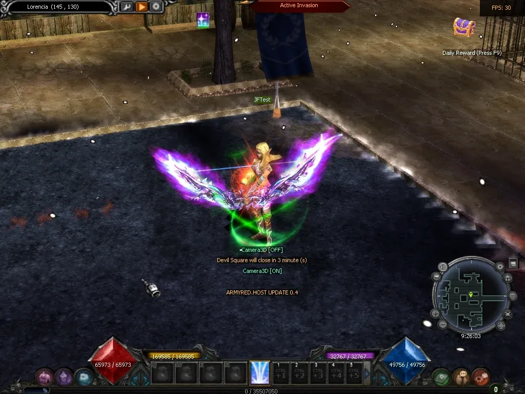 Captura de MU Online Season 6 Upgrade: Asas roxas e aura verde